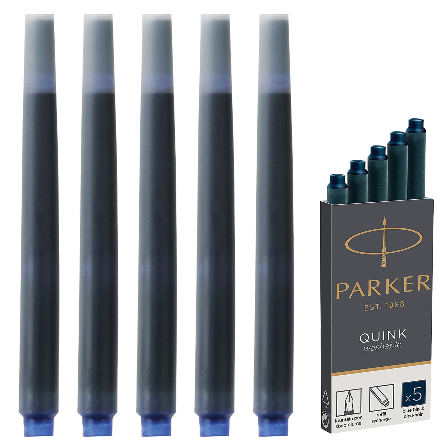 Картриджи чернильные PARKER "Cartridge Quink", КОМПЛЕКТ 5 шт., темно-синие, 1950385