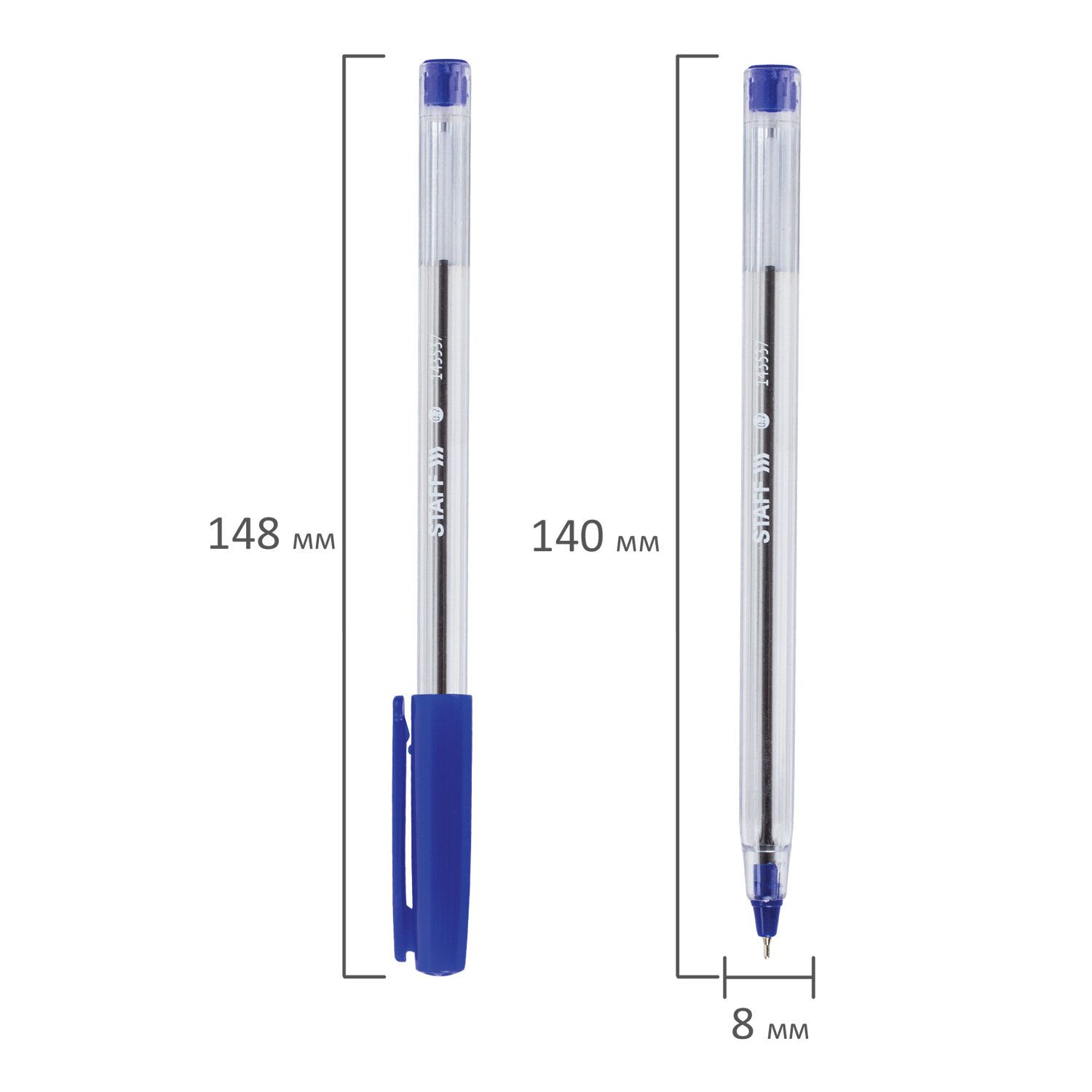 Ручка шариковая масляная STAFF "EVERYDAY OBP-409", СИНЯЯ, прозрачная, узел 0,7 мм, линия письма 0,35 мм, 143537