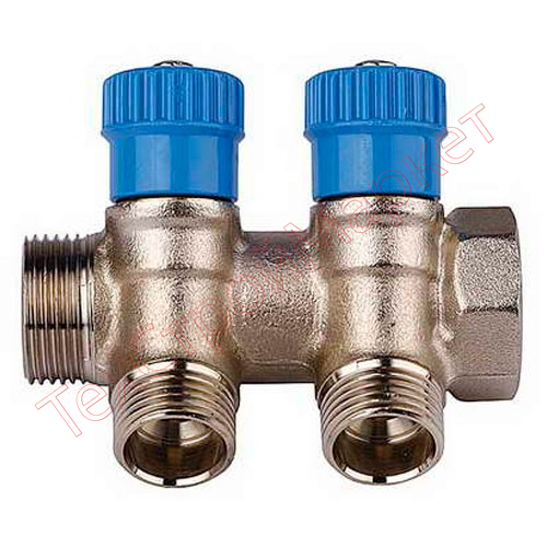 Коллектор GENERAL FITTINGS для холодной воды, вентили, никелированная латунь, вход 3/4" - 2 выхода 1/2"