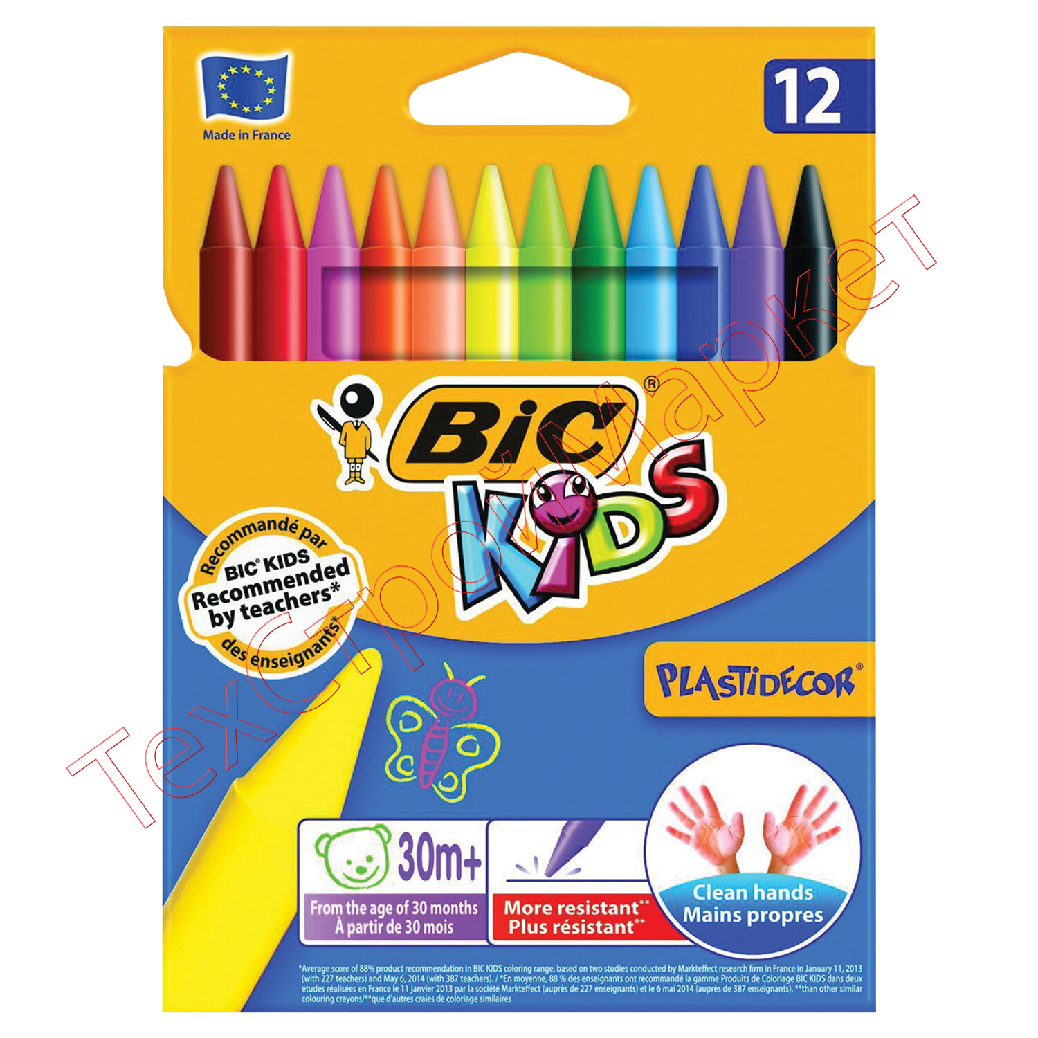 Мелки пластиковые BIC "Plastidecor", 12 цветов, ультрапрочные, круглые, картонная упаковка, подвес, 945764