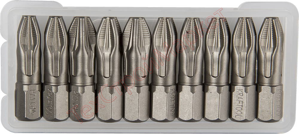 Биты "X-DRIVE" торсионные кованые, обточенные, KRAFTOOL 26123-3-25-10, Cr-Mo сталь, тип хвостовика C 1/4", PZ3, 25мм, 10шт
