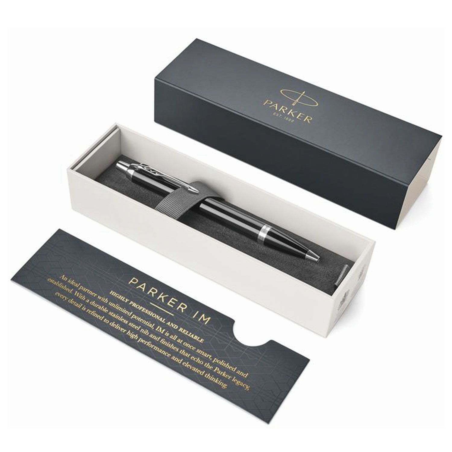 Ручка шариковая PARKER "IM Core Black Lacquer CT", корпус черный глянцевый лак, хромированные детали, синяя, 1931665