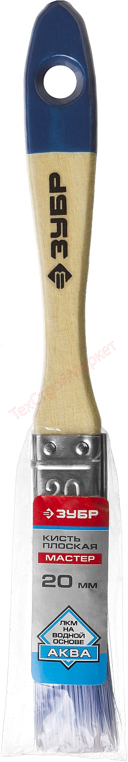 Кисть плоская ЗУБР "АКВА-МАСТЕР", искусственная щетина, деревянная ручка, 20мм