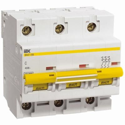 Выключатель автоматический  ВА47-100 3P 100А хар-ка С IEK MVA40-3-100-C