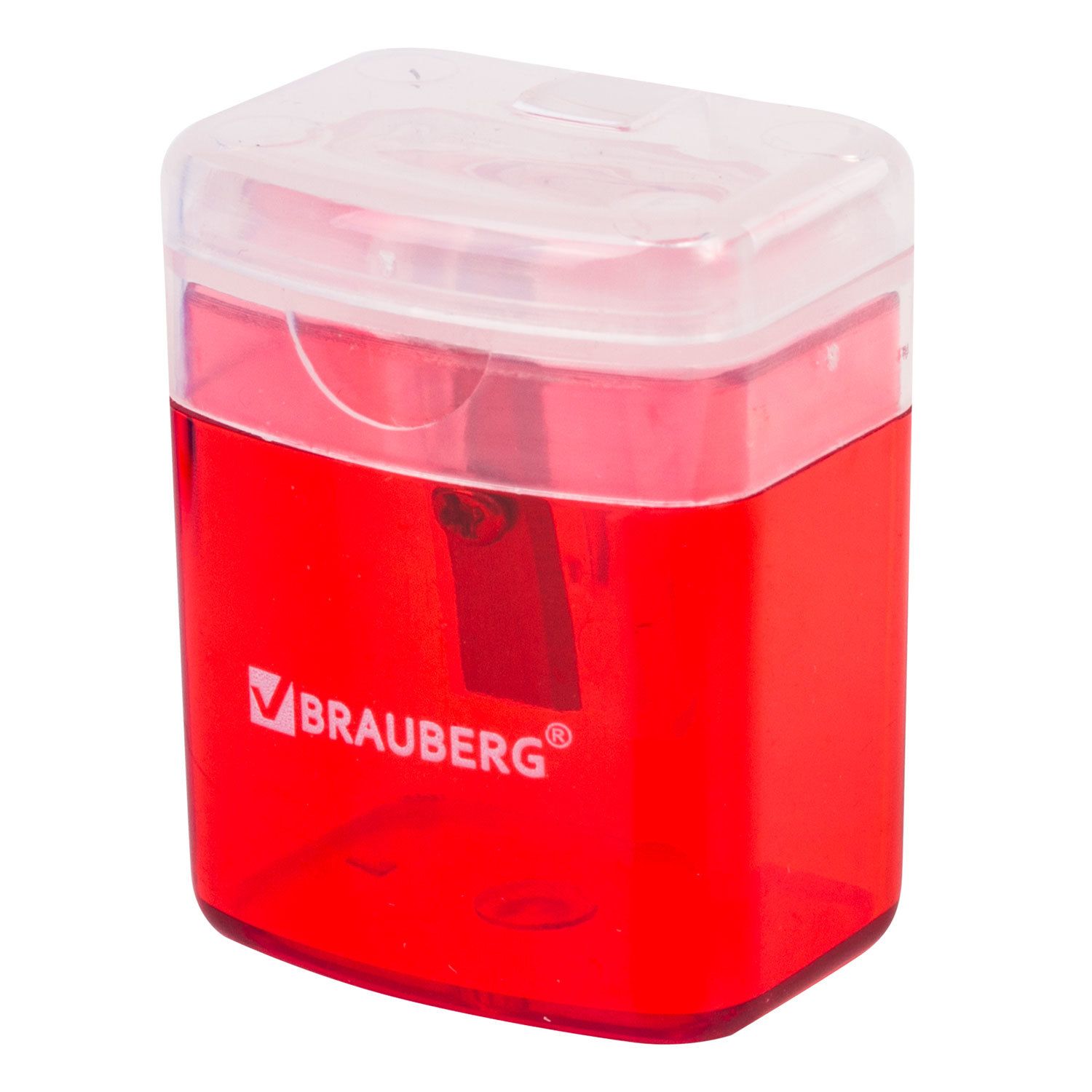 Точилка BRAUBERG "OfficeBox", с контейнером и крышкой, прямоугольная, в упаковке с подвесом, ассорти, 222494