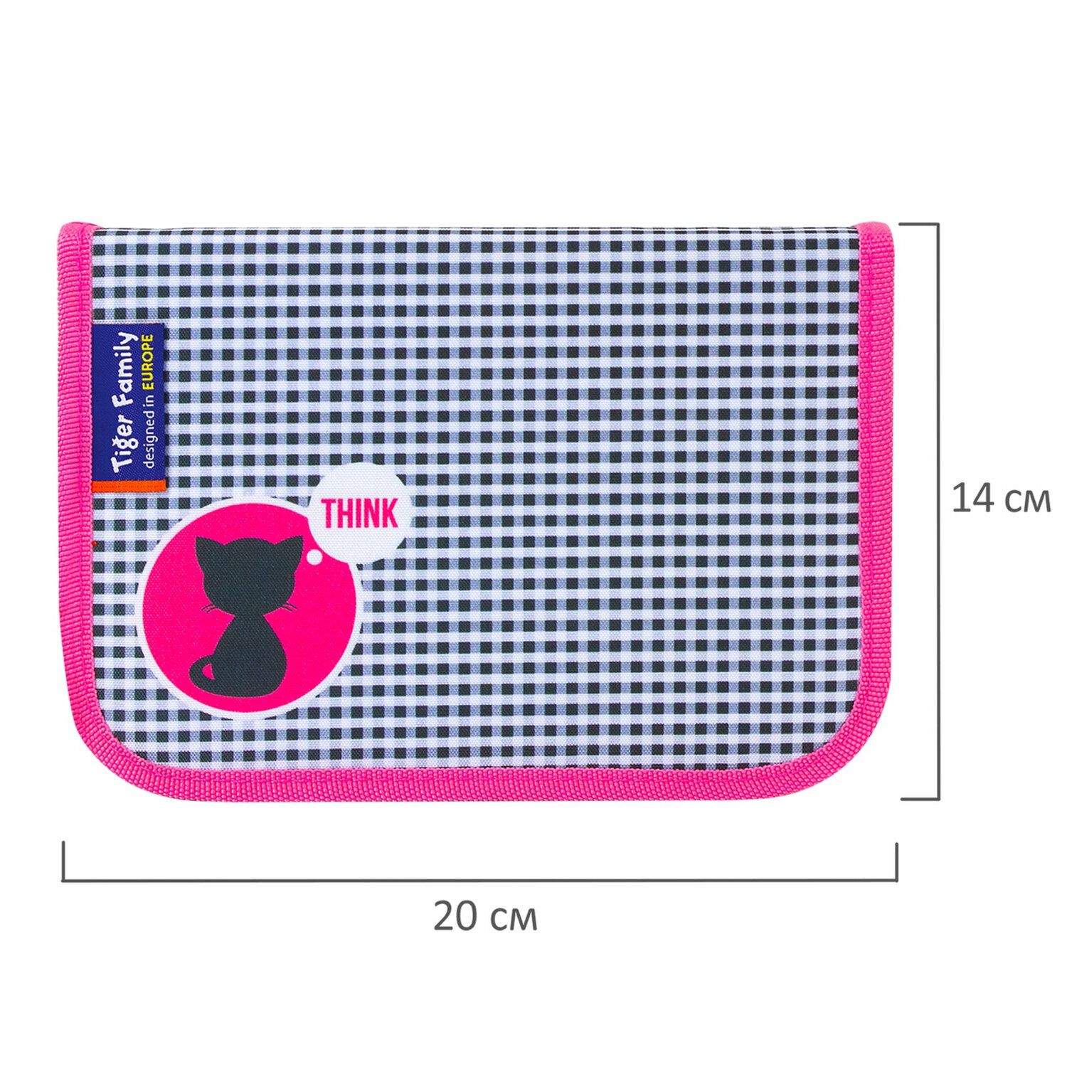 Пенал TIGER FAMILY 1 отделение, 1 откидная планка, ткань, "Think Pink", Европейский, 20х14х4 см, 228968, TGNQ-053C1E
