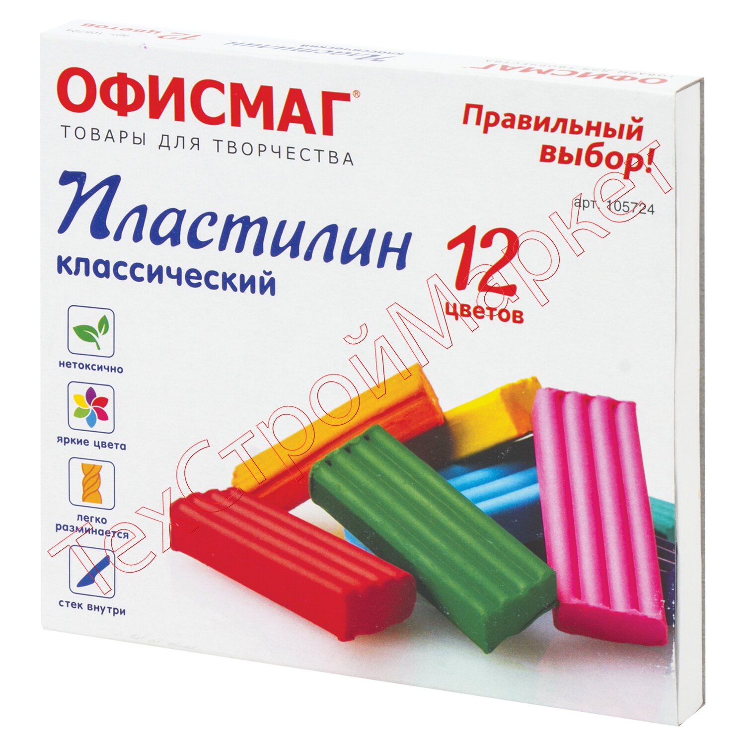 Пластилин классический ОФИСМАГ, 12 цветов, 240 г, СО СТЕКОМ, 105724