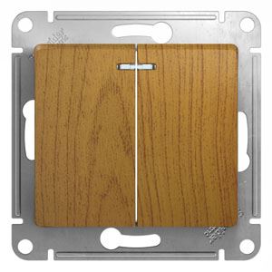 Выключатель механизм  Electric  2-клавишный с подсветкой сх. 5а дерево дуб