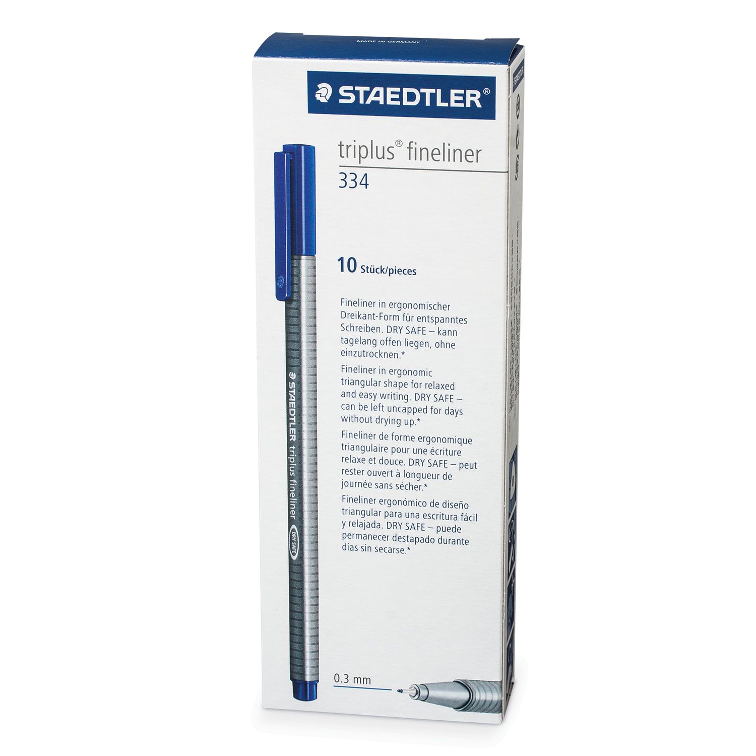 Ручка капиллярная (линер) STAEDTLER "Triplus Fineliner", СИНЯЯ, трехгранная, линия письма 0,3 мм, 334-3