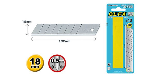 Лезвие OLFA, сегментированное, 18х100х0,5 мм 10шт