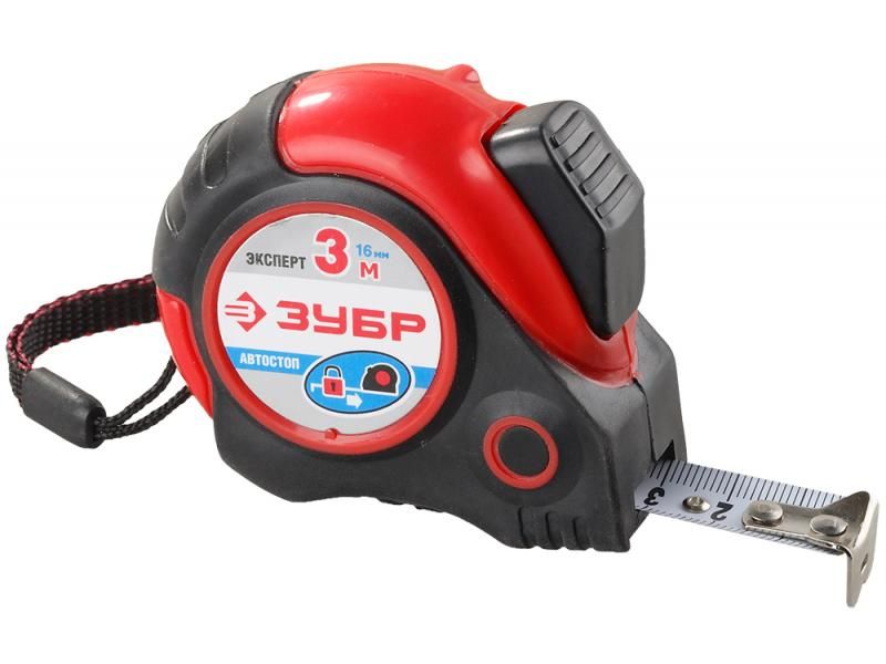Рулетка двухкомпонентный корпус, автостоп, 3 м / 16 мм ЗУБР "ЭКСПЕРТ"