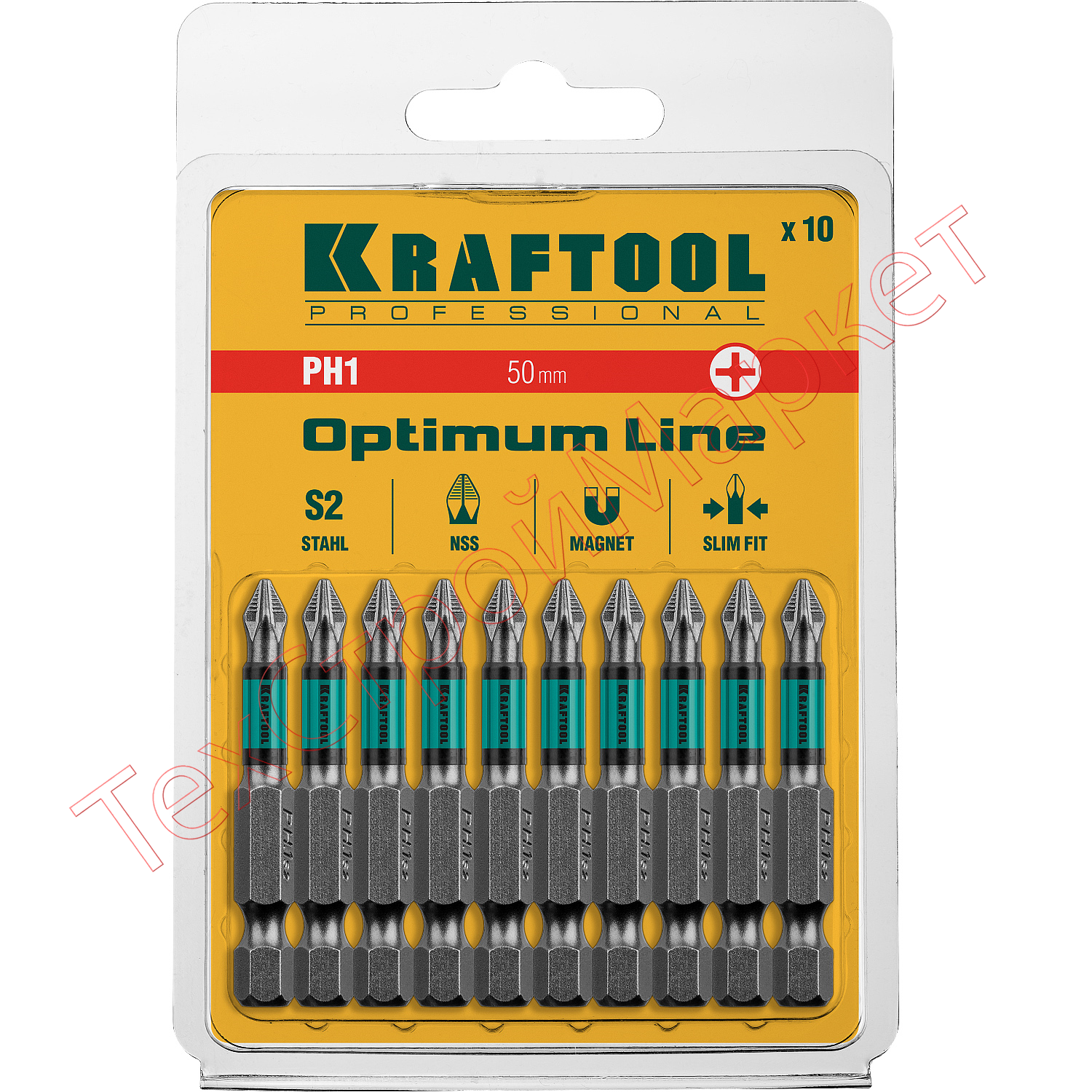 Optimum Line Биты, PH1, 50 мм, тип хвостовика E 1/4", 10 шт в блистере, KRAFTOOL