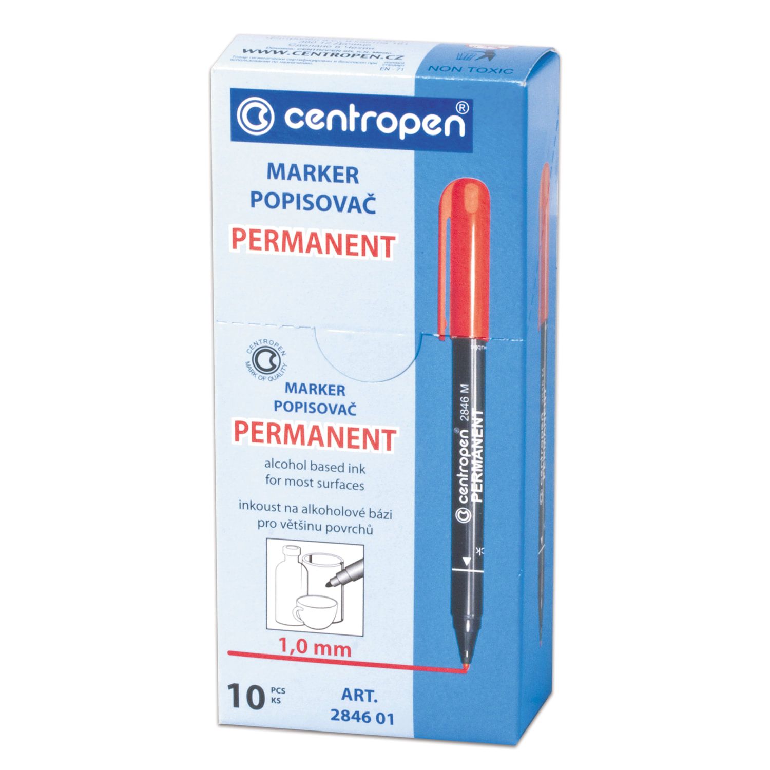 Маркер перманентный CENTROPEN 2846, СИНИЙ, тонкий наконечник, 1 мм, 6 2846 9406