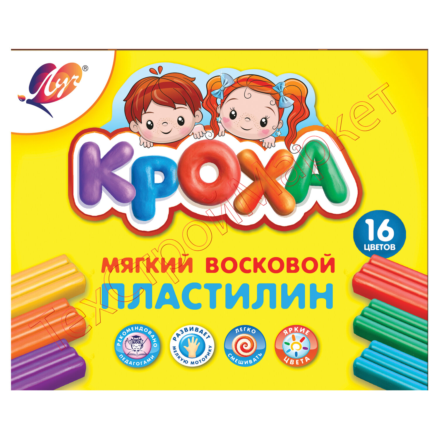 Пластилин мягкий ЛУЧ "Кроха", 16 цветов, 240 г, со стеком, картонная упаковка, 28С 1646-08