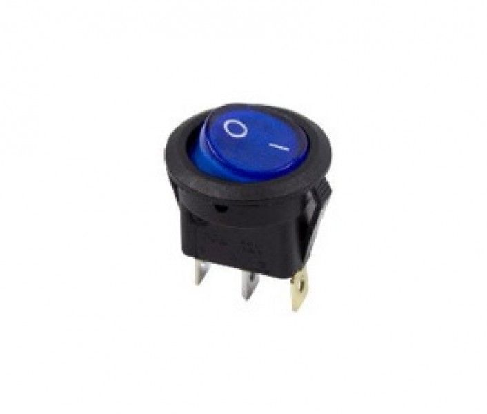 Выключатель клавишный круглый 12V 20А (3с) ON-OFF синий  с подсветкой  (RWB-214)  REXANT