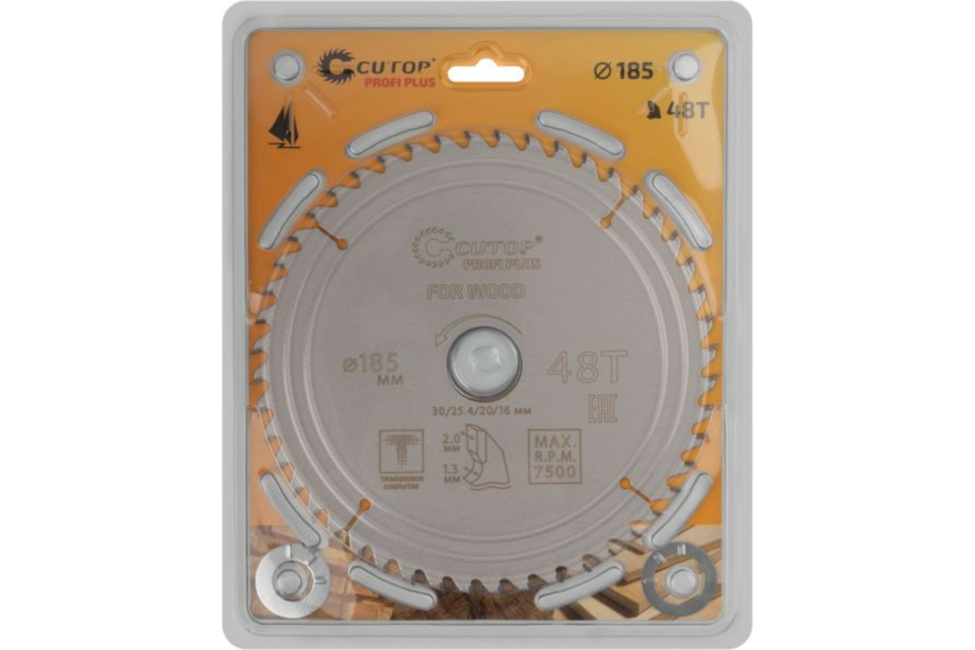 Диск пильный по дереву с тефлоновым покрытием 48Т, CUTOP Profi plus, 185 х 1,3/2,0 х 30/25,4/20/16 мм