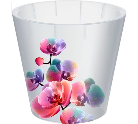 Горшок для орхидей D160мм, 1,6л с дренажной вставкой с декором (белый перламутр)