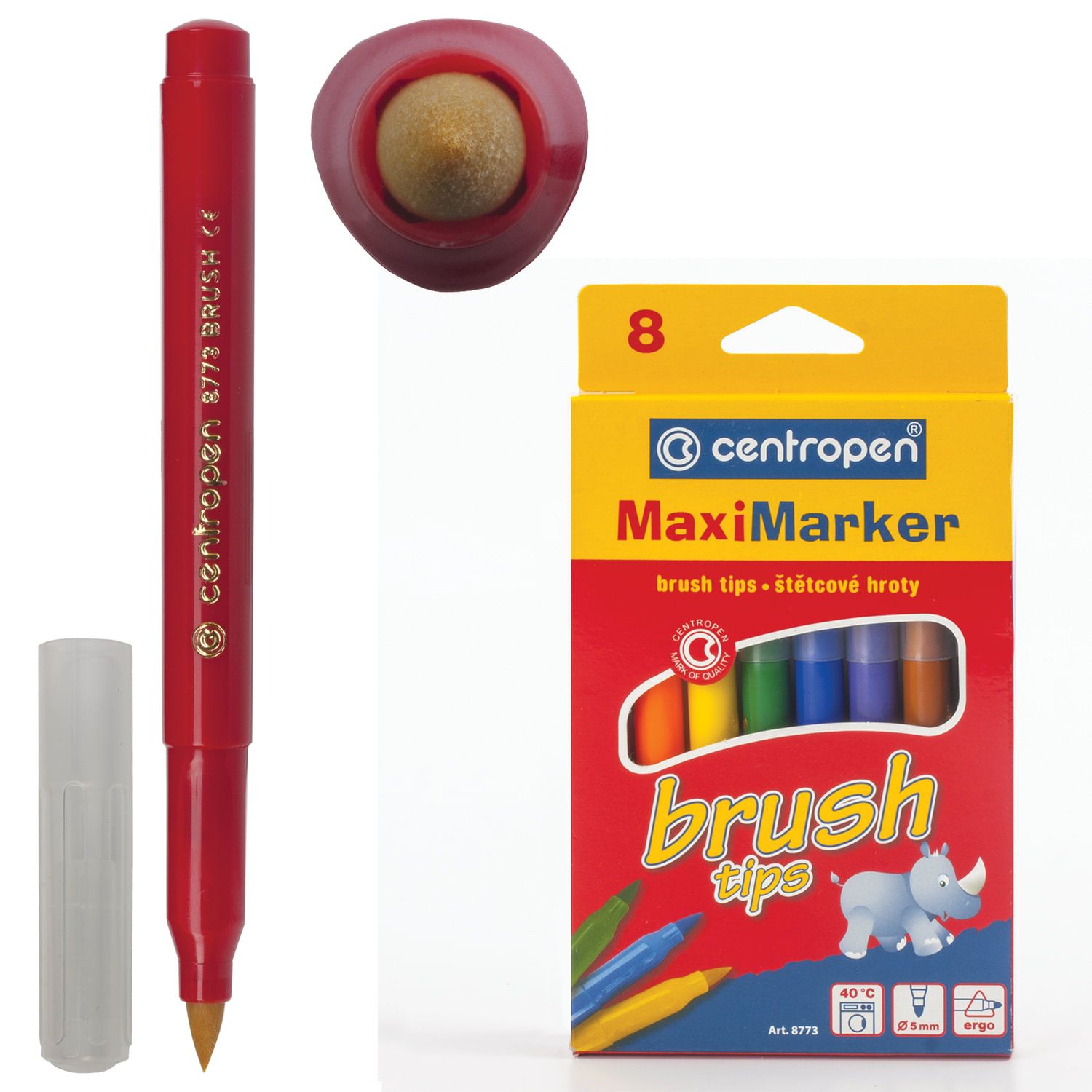 Фломастеры-кисти 8 ЦВЕТОВ CENTROPEN "Brush", смываемые, вентилируемый колпачок, 8773/8KK, 5 8773 0801