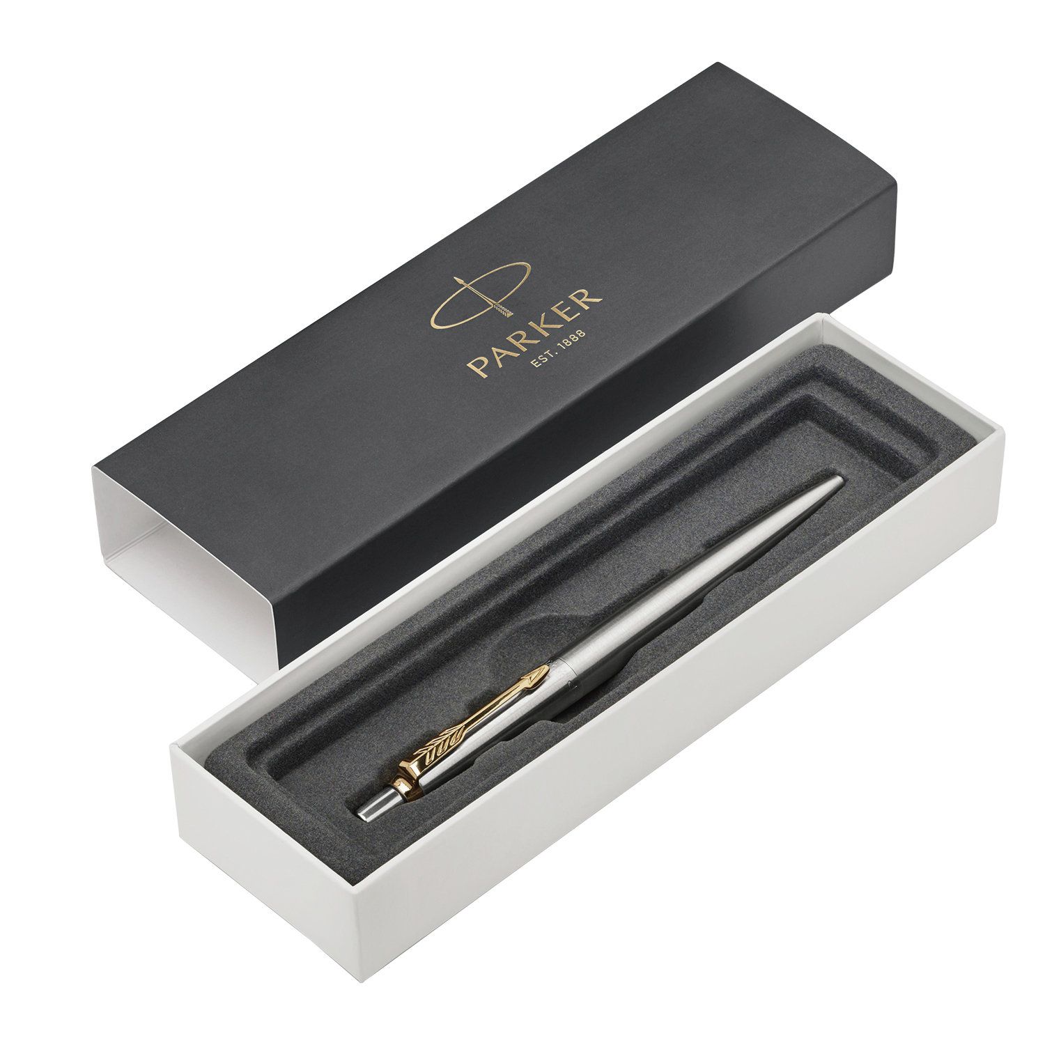 Ручка шариковая PARKER "Jotter Core Stainless Steel GT", корпус серебристый, позолоченные детали, синяя, 1953182