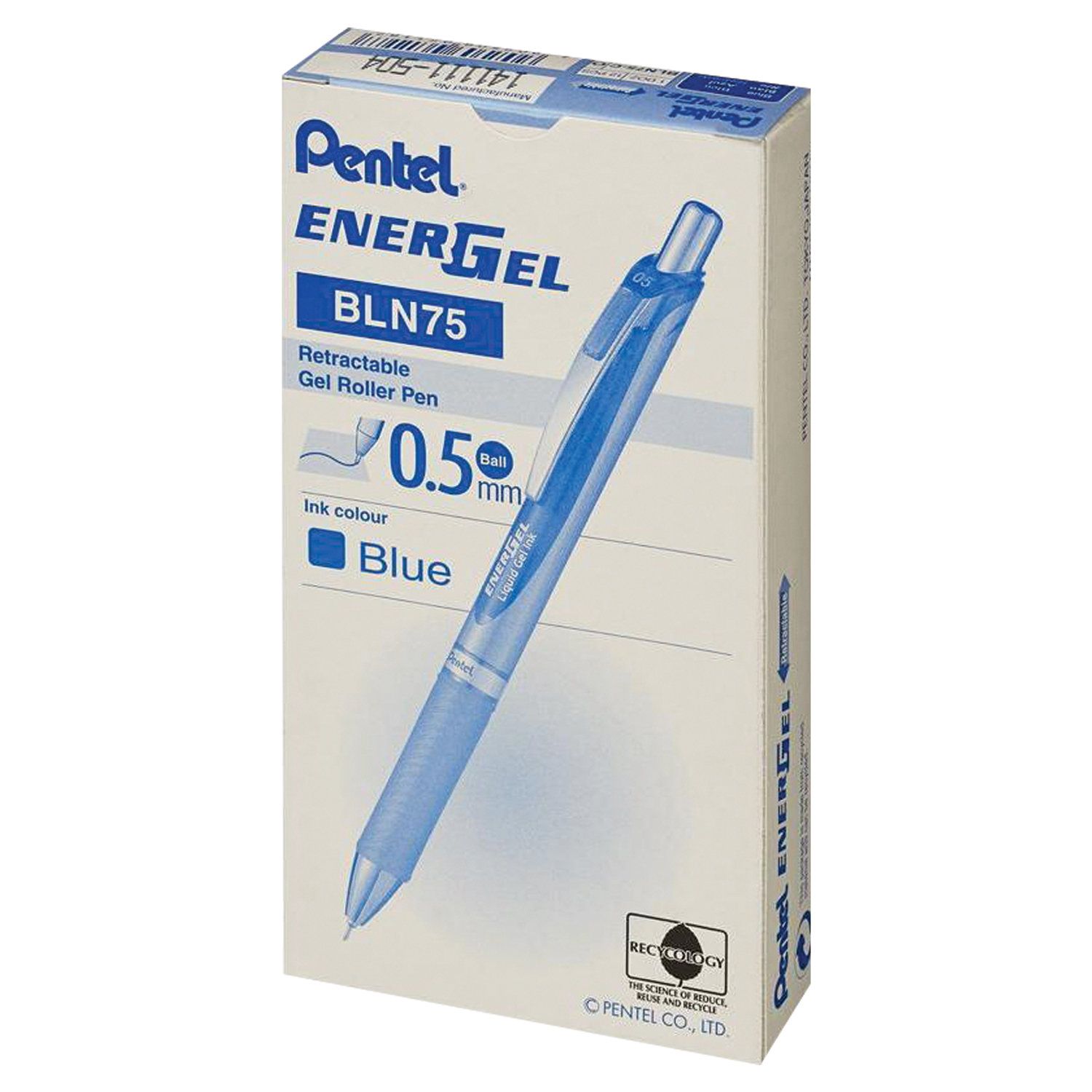 Ручка гелевая автоматическая с грипом PENTEL (Япония) "Energel", СИНЯЯ, узел 0,5 мм, линия письма 0,25 мм, BLN75-C