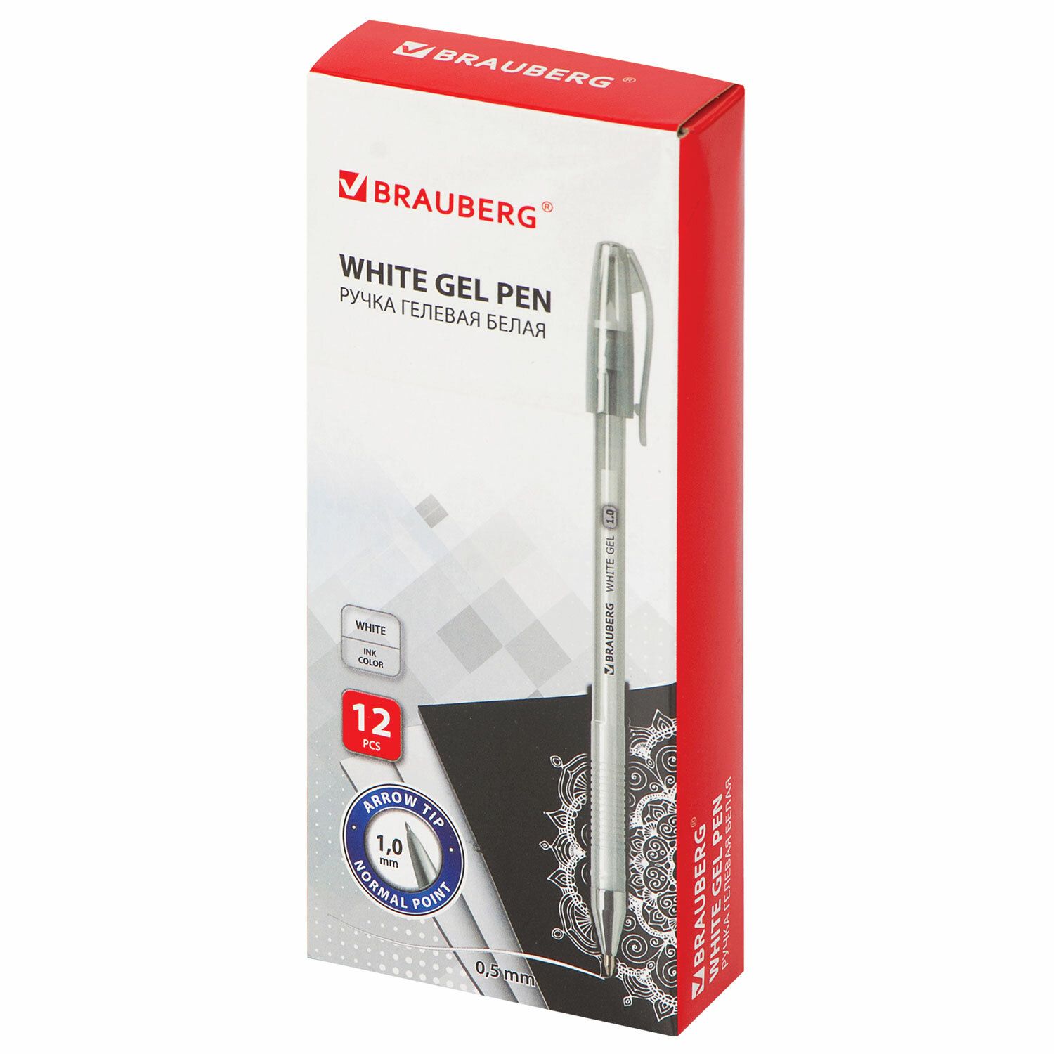 Ручка гелевая BRAUBERG "White Pastel", БЕЛАЯ, корпус прозрачный, узел 1 мм, линия письма 0,5 мм, 143417