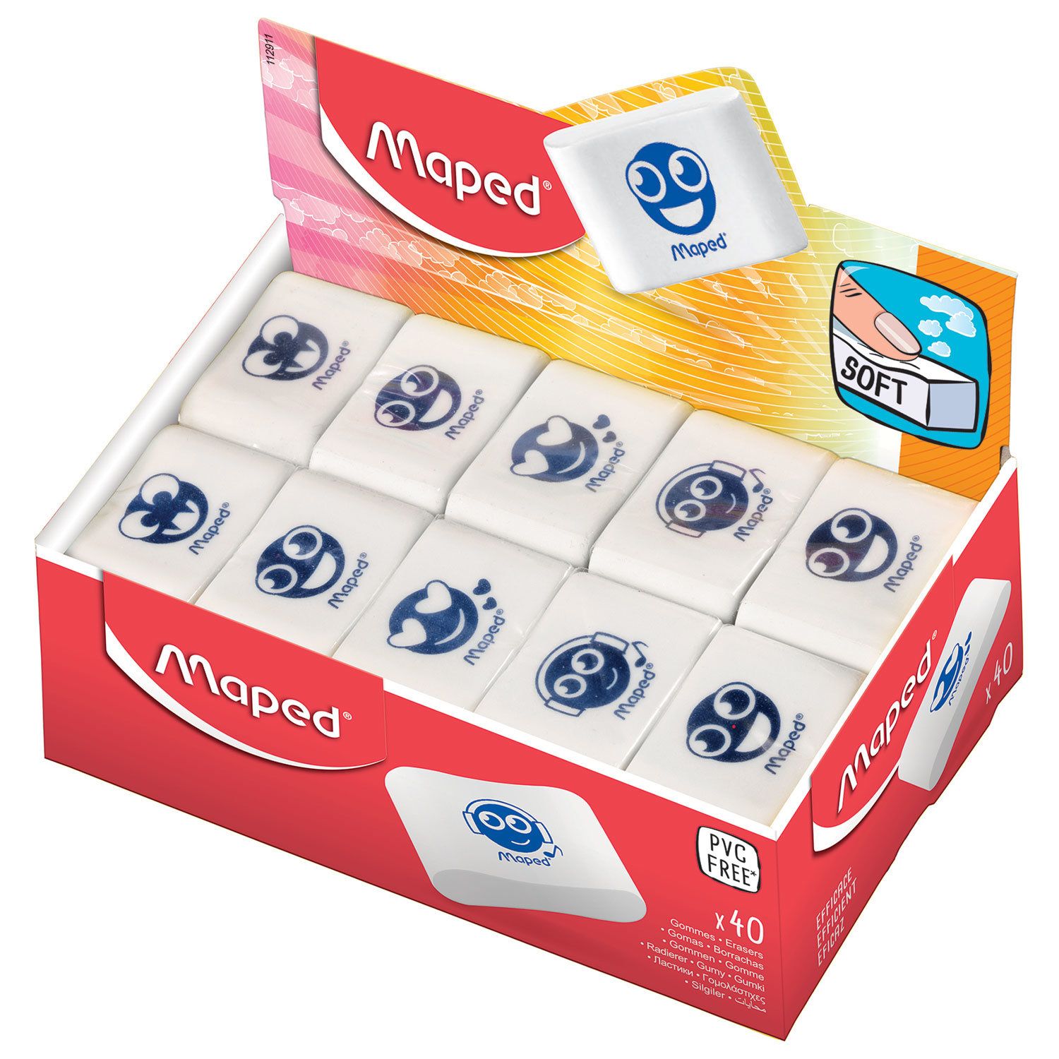 Ластик MAPED (Франция) "Essentials Soft 13", 33,5х21,5х9,9 мм, белый, ассорти, 112911