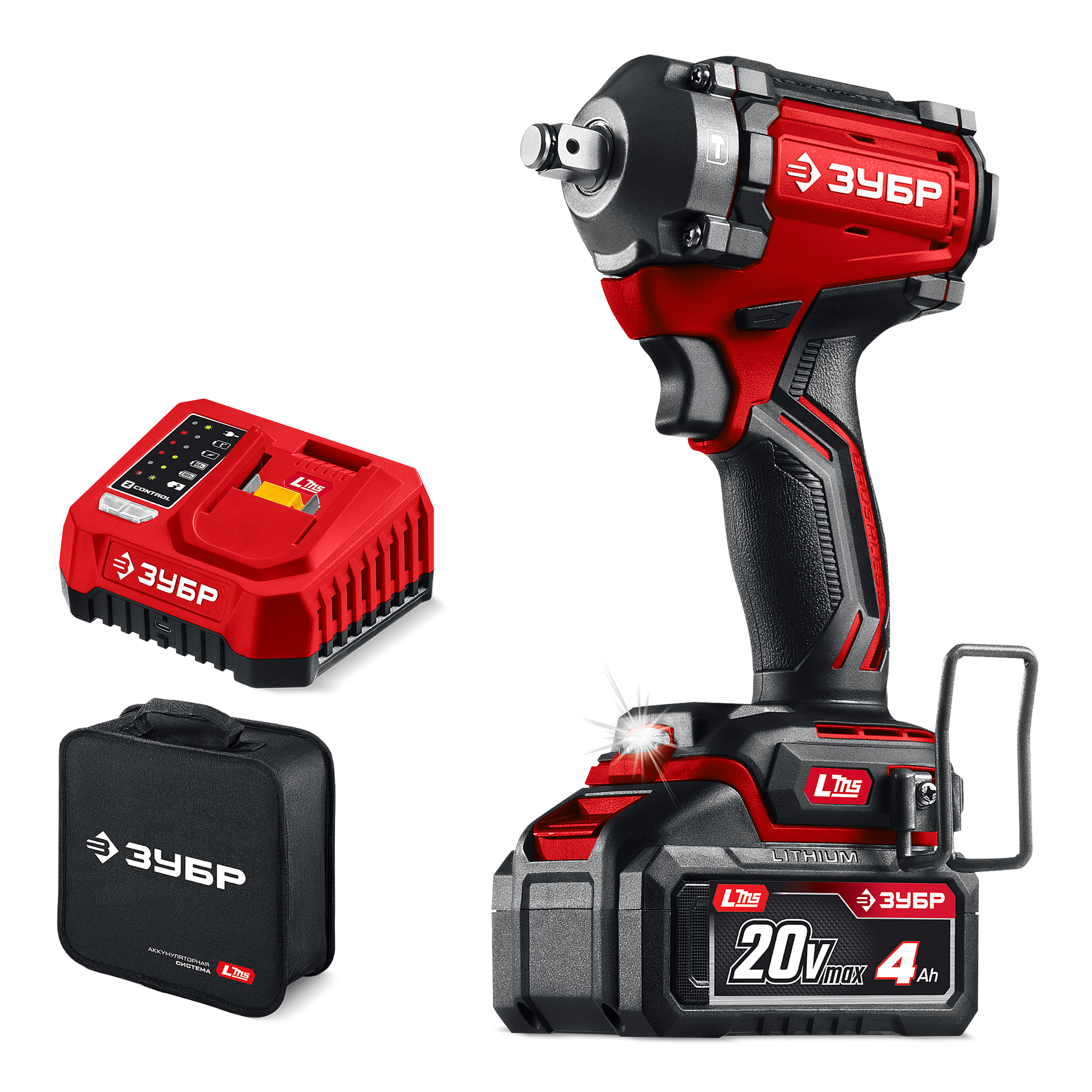 Гайковерт бесщеточный, ударный 20 В, 500 Н·м, 1 АКБ LMS (4 А·ч), сумка ЗУБР 