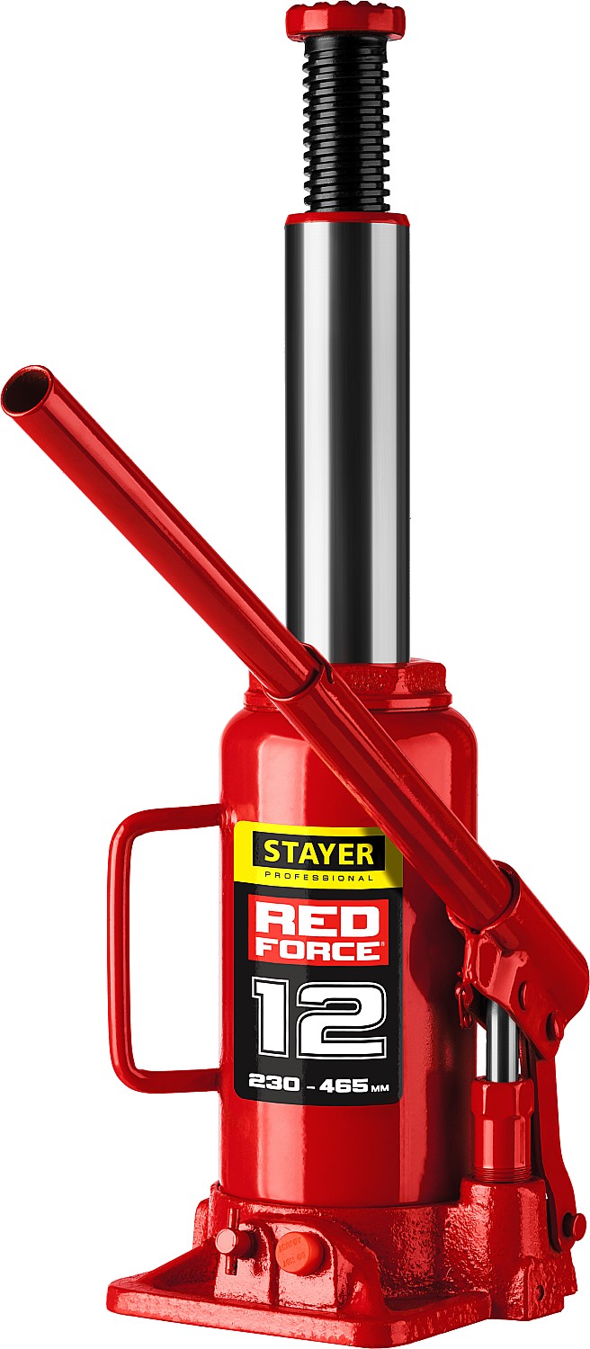 Домкрат гидравлический бутылочный "RED FORCE", 12т, 230-465 мм, STAYER