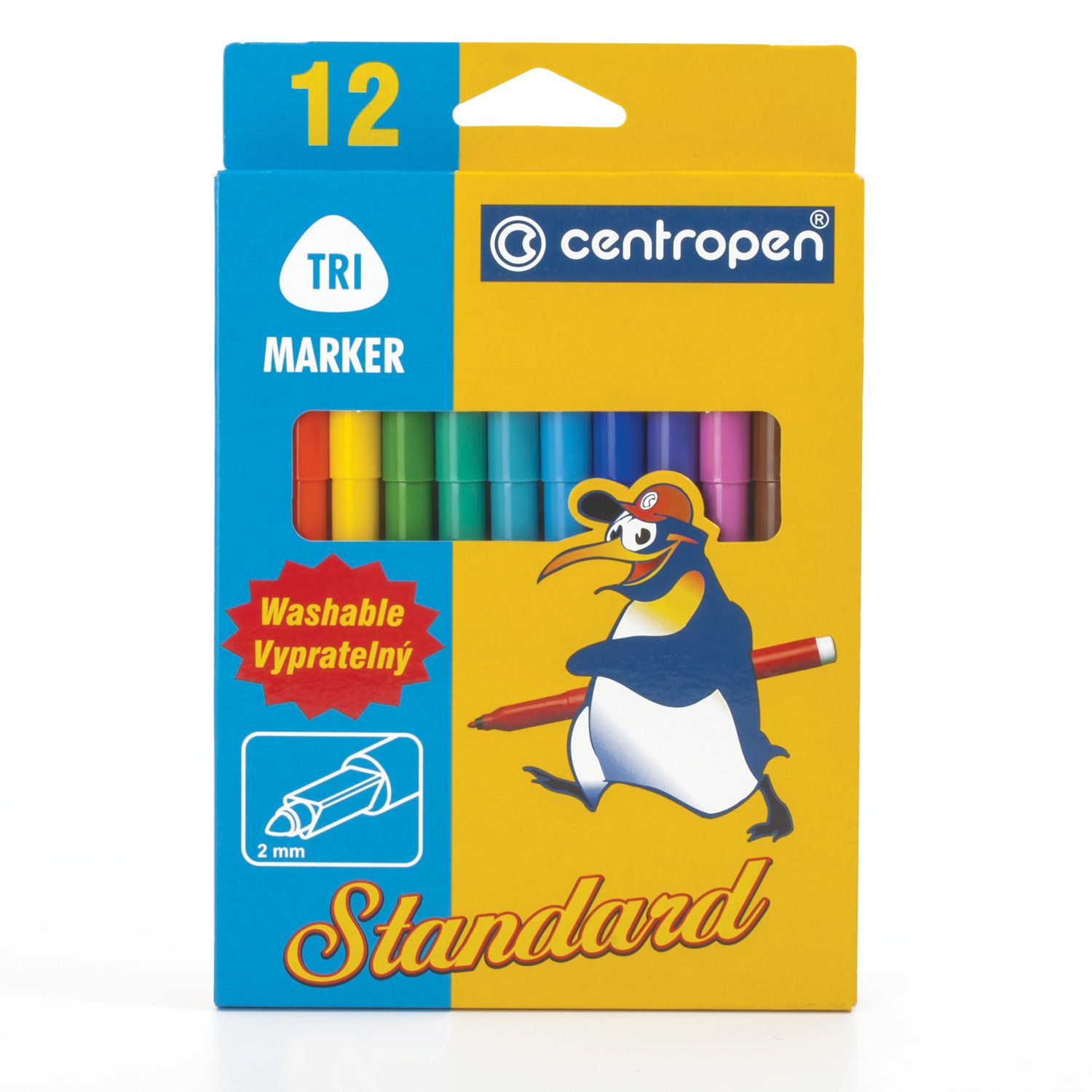 Фломастеры 12 ЦВЕТОВ CENTROPEN "Standart", трехгранные, смываемые, вентилируемый колпачок, 2550/12KK, 7 2550 1201