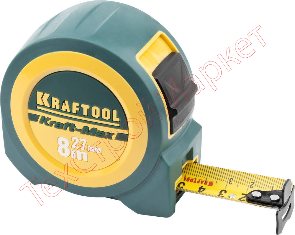 Рулетка профессиональная 8м / 27мм мощная со сверхшироким полотном KRAFTOOL "Kraft-Max"