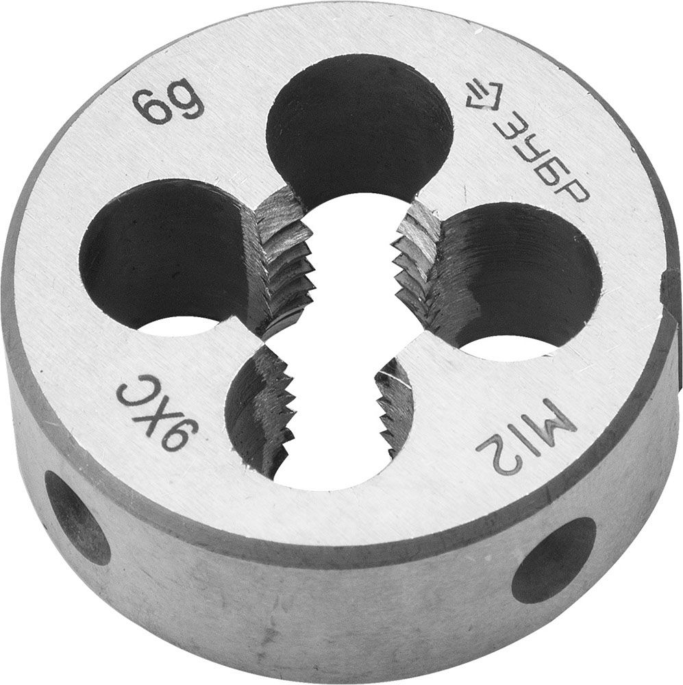 Плашка круглая ручная для нарезания метрической резьбы, М12 x 1,75 ЗУБР "МАСТЕР"