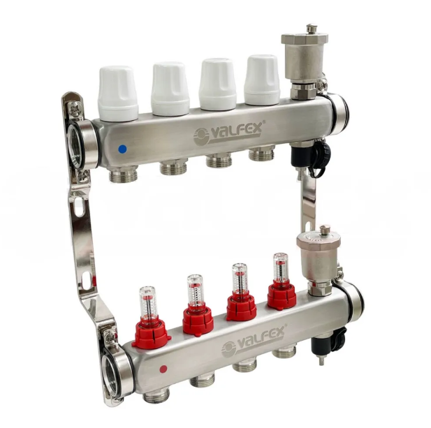 Коллекторная группа НЕРЖ со встр. расх. в сборе, 1"х 5 вых. Евроконус 3/4" VALFEX (2) К