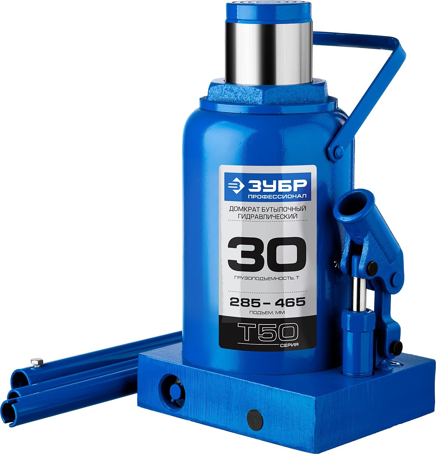 Домкрат гидравлический бутылочный T50, 30т, 285-465мм, ЗУБР Профессионал 