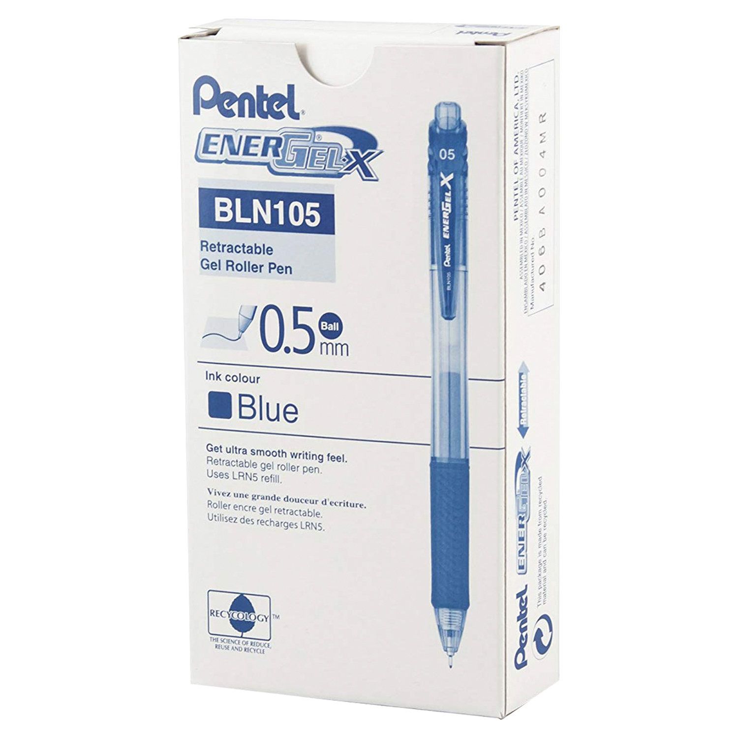Ручка гелевая автоматическая с грипом PENTEL (Япония) "Energel-X", СИНЯЯ, узел 0,5 мм, линия письма 0,25 мм, BLN105-C