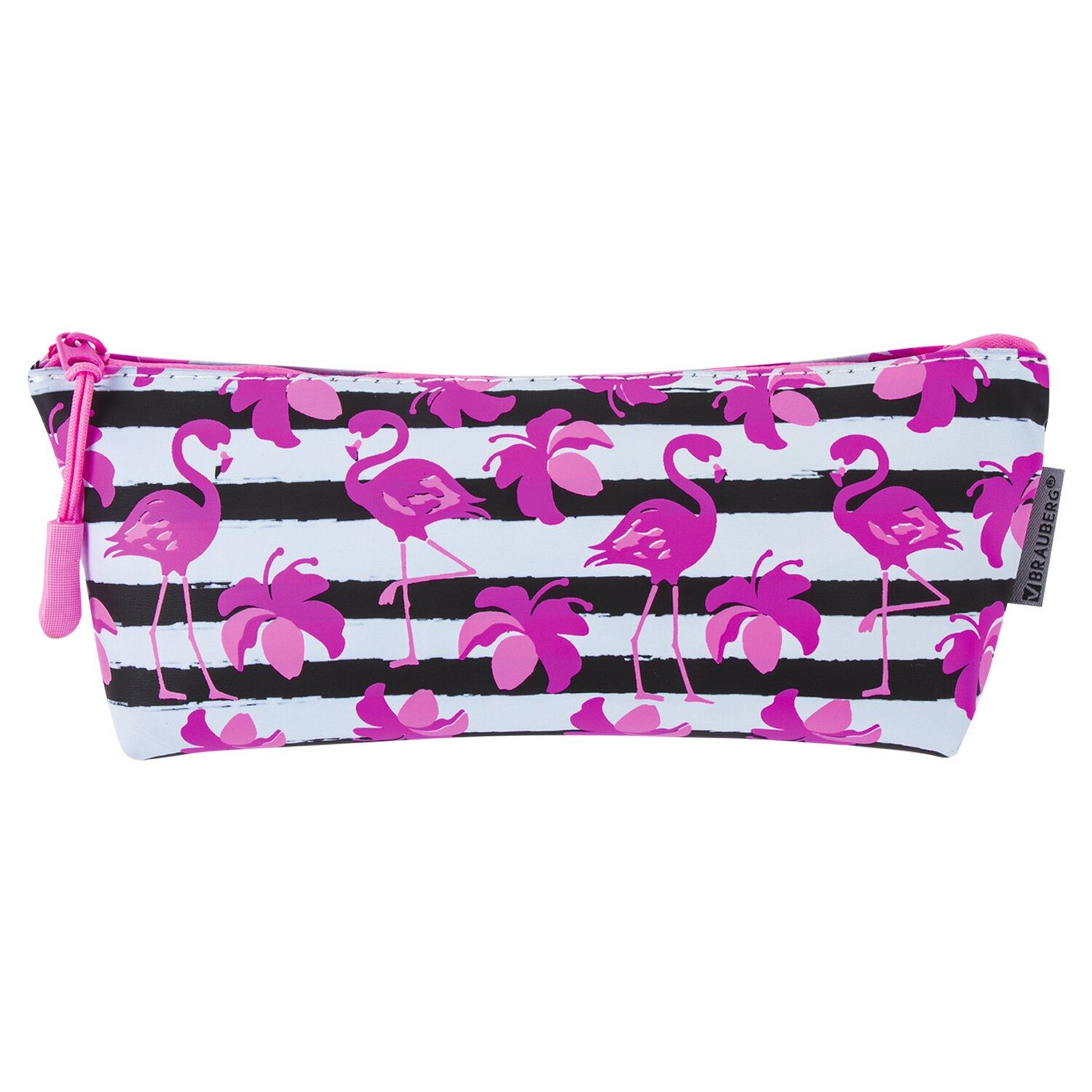 Пенал-косметичка BRAUBERG треугольный, мягкий, "Flamingo", 22х3х8 см, 229254