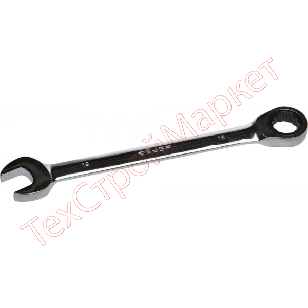 Ключ ЗУБР "ПРОФИ" гаечный комбинированный трещоточный, Cr-V сталь, хромированный, 19мм