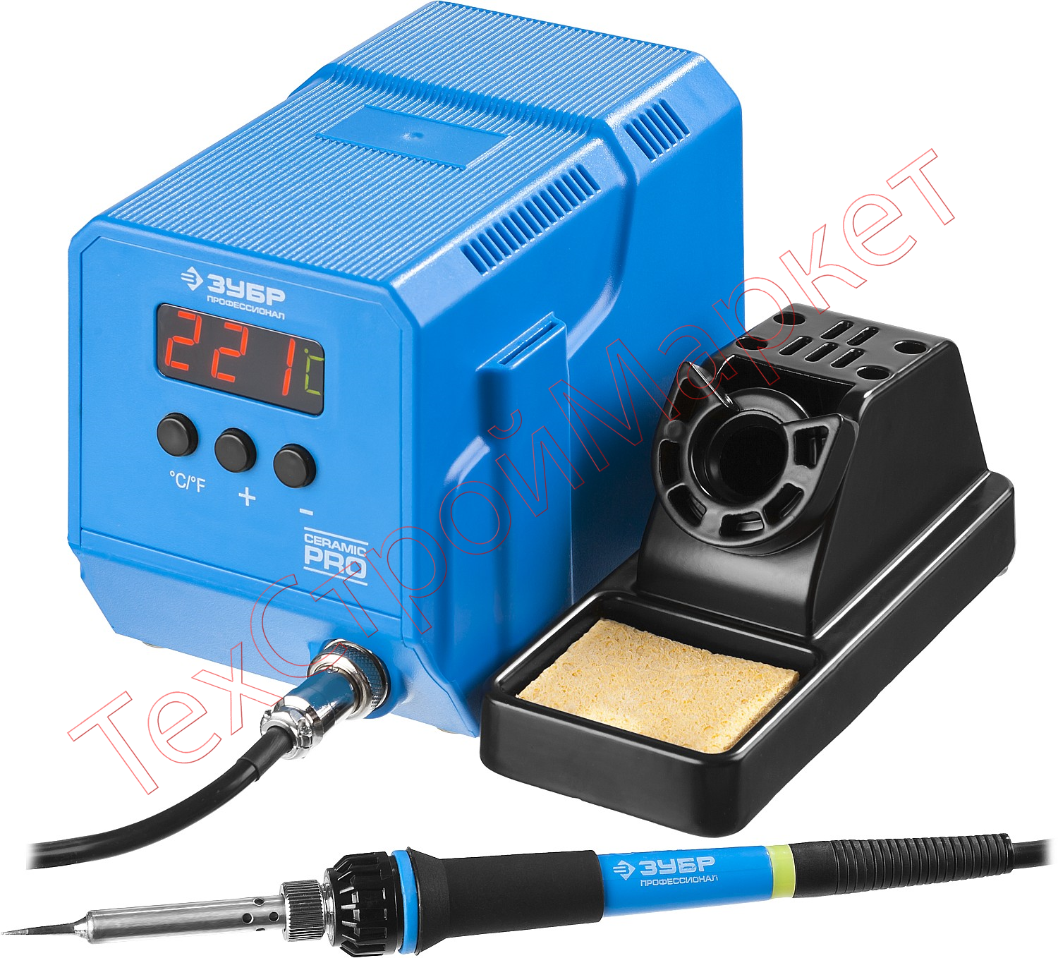 Cтанция паяльная  низкотемпературная цифровая с ЖК дисплеем, керамический нагреватель, диапазон 50-480°C, 60Вт,ЗУБР "ПРОФЕССИОНАЛ"55336
