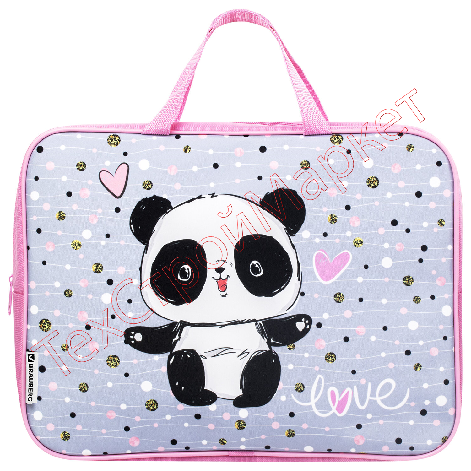 Папка с ручками BRAUBERG А4, 1 отделение, ткань, молния сверху, 80 мм, "Funny panda", 270333