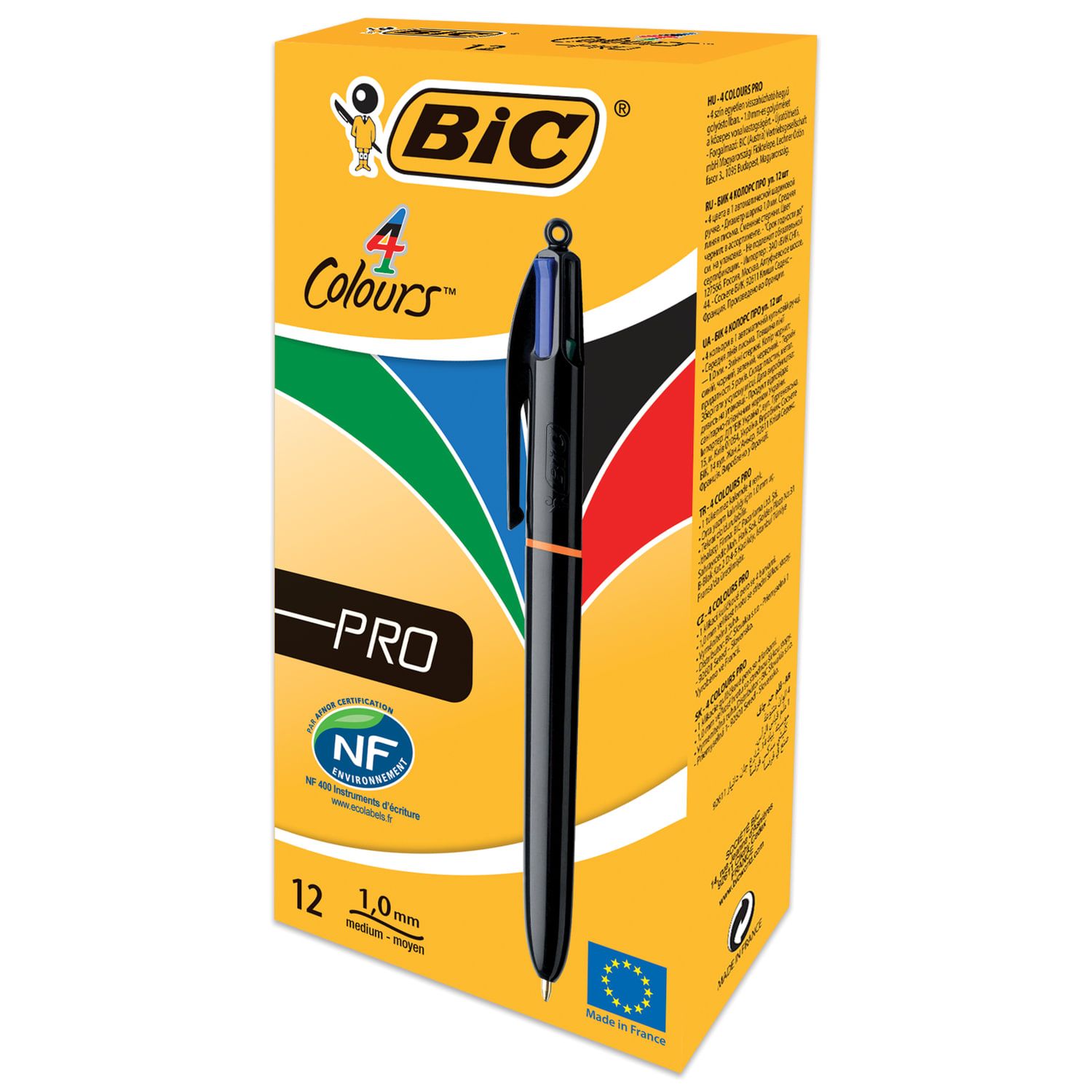 Ручка шариковая автоматическая BIC "4 Colours Pro", 4 цвета (синий, черный, красный, зеленый), узел 1 мм, линия письма 0,32 мм, 902129