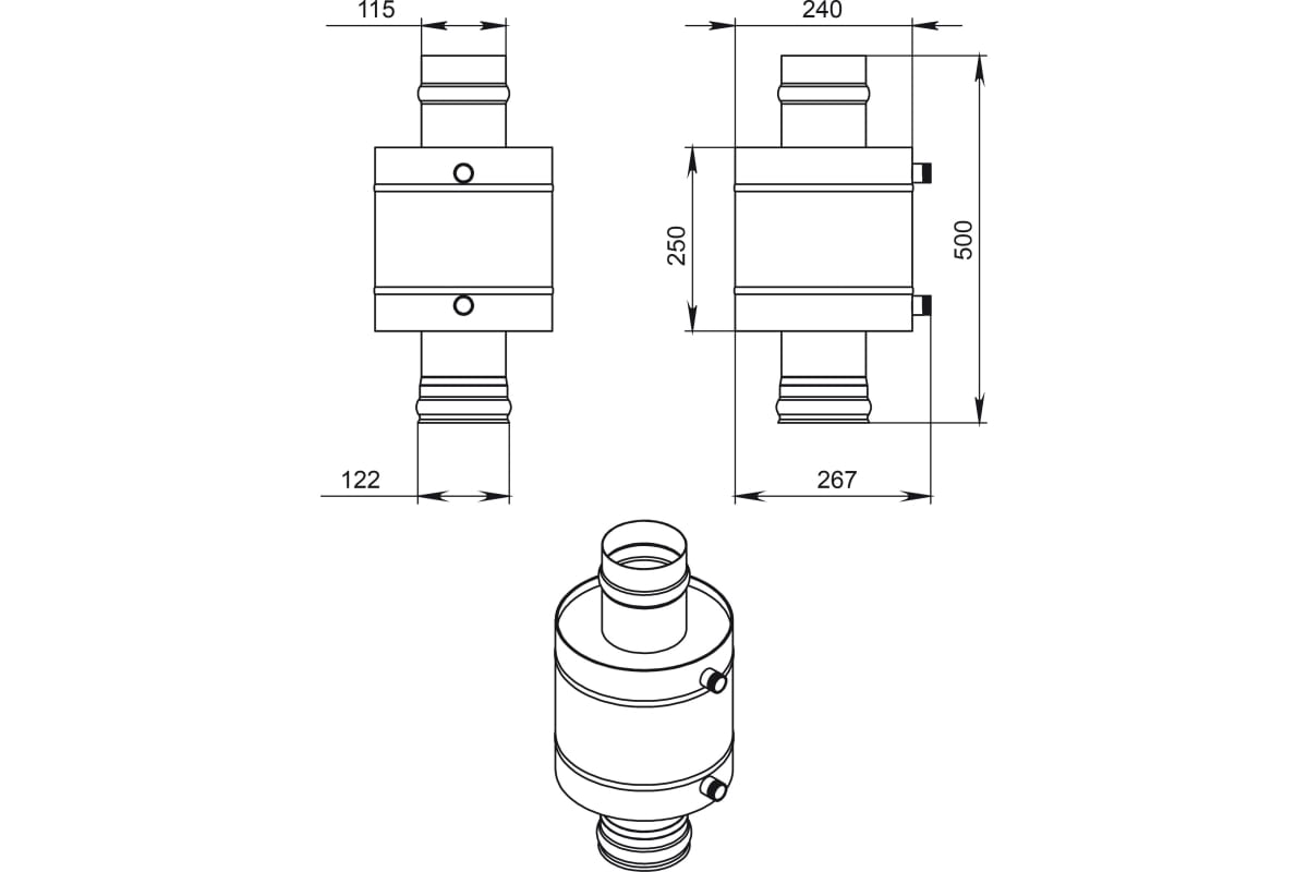 Теплообменник 6л на трубе д.115 штамп. (AISI 439)