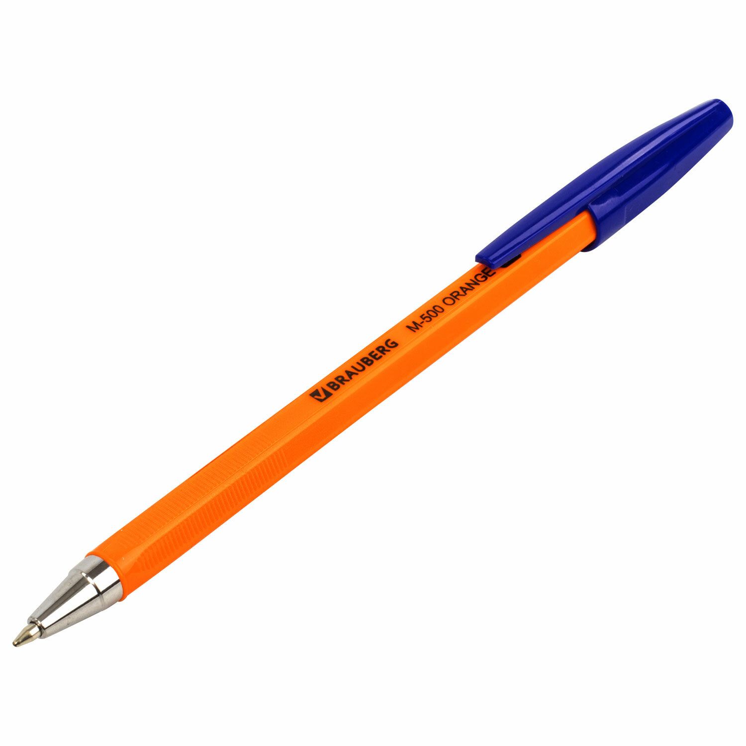 Ручка шариковая BRAUBERG "M-500 ORANGE", СИНЯЯ, корпус оранжевый, узел 0,7 мм, линия письма 0,35 мм, 143448