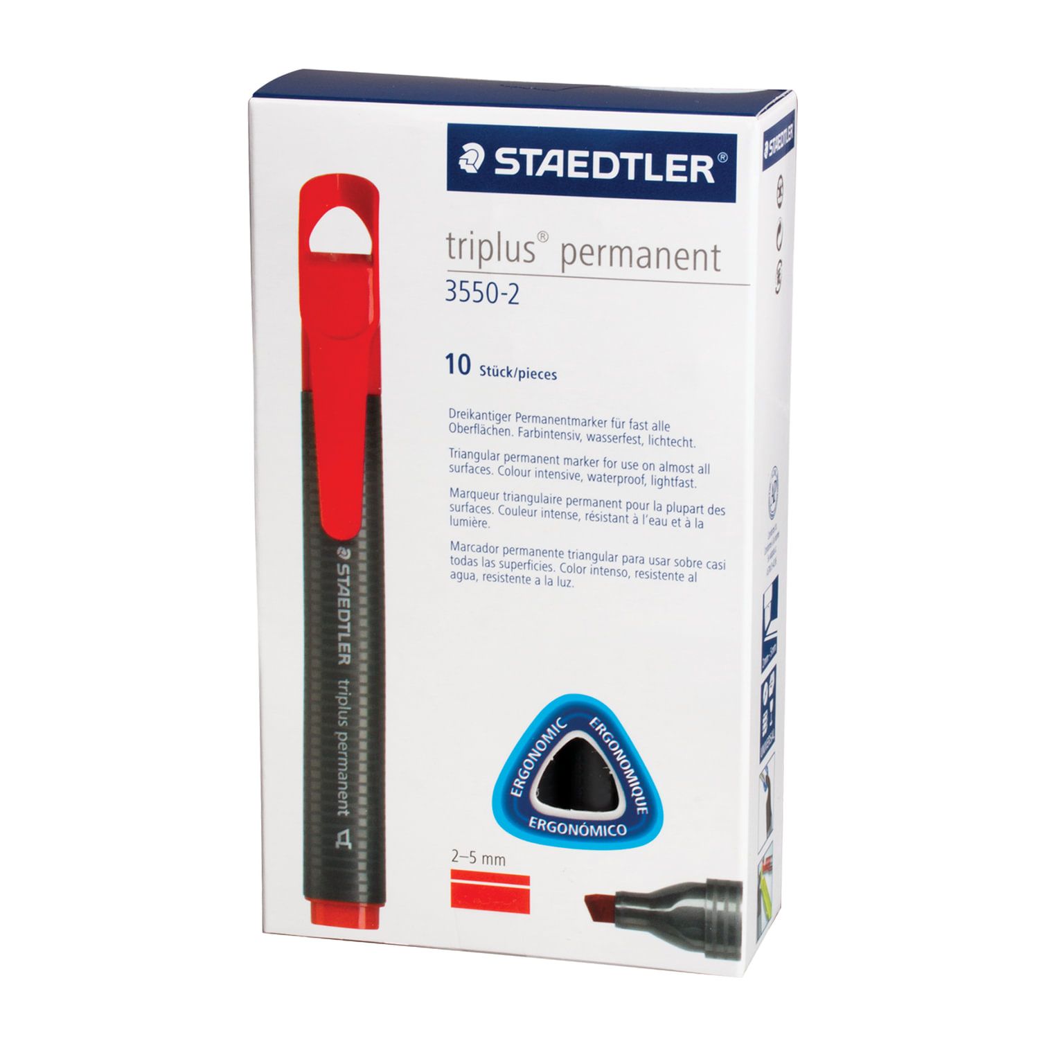 Маркер перманентный STAEDTLER (Германия) "Triplus", КРАСНЫЙ, трехгранный, скошенный наконечник, 3-5 мм, 3550-2