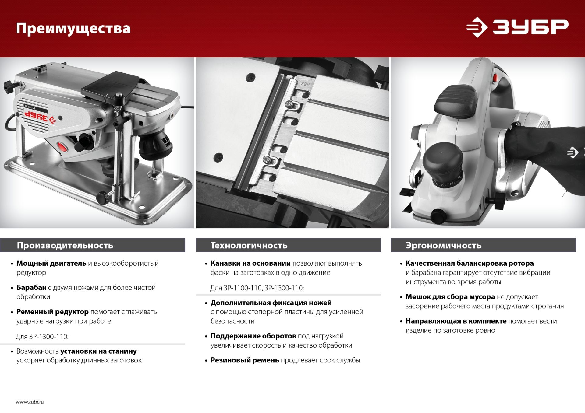 Рубанок электрический ЗУБР ЗР-1300-110