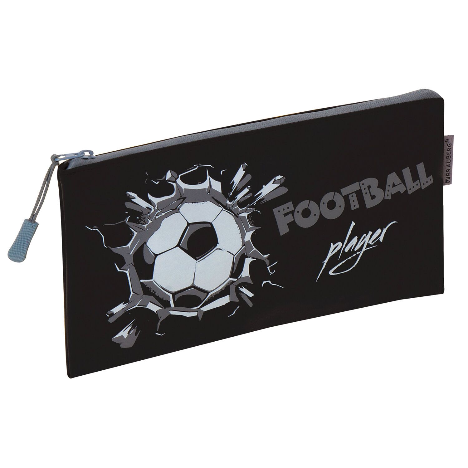 Пенал-конверт BRAUBERG, мягкий, водонепроницаемая молния, формат А6, "Football", 22х12 см, 229257