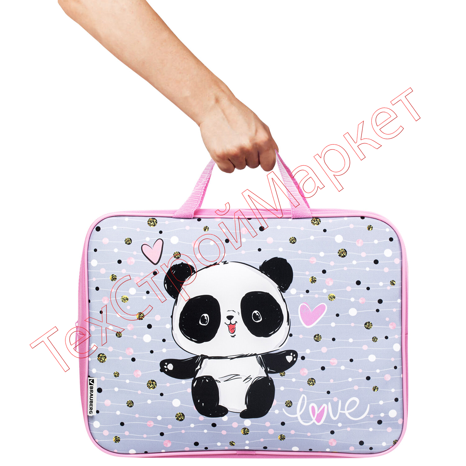 Папка с ручками BRAUBERG А4, 1 отделение, ткань, молния сверху, 80 мм, "Funny panda", 270333