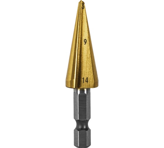 Сверло по металлу конусное ПРАКТИКА 3-14 мм TIN (1шт.), ПРОФИ