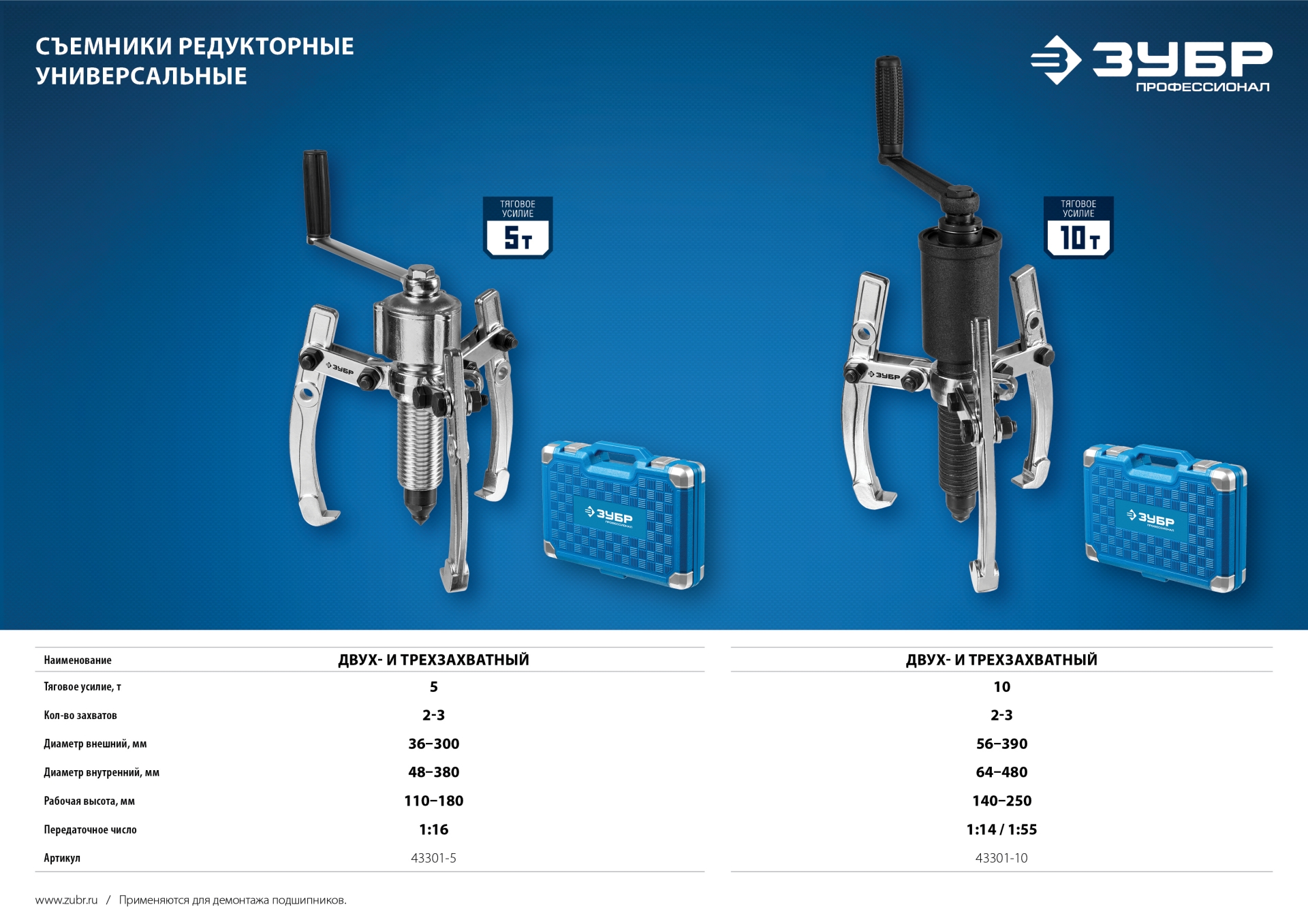 Съемник редукторный универсальный, ЗУБР Профессионал 43301-5, 5 т
