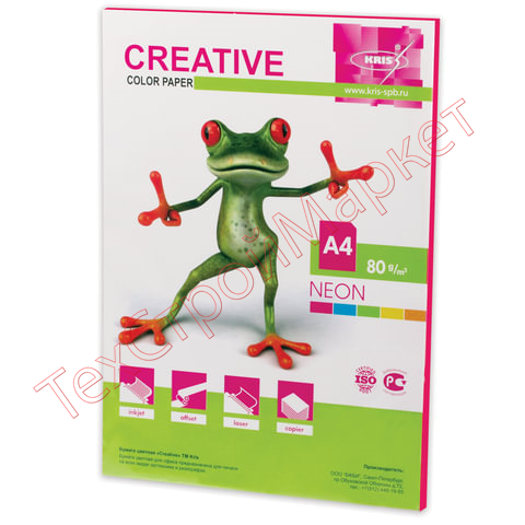Бумага цветная CREATIVE color, А4, 80 г/м2, 50 л., неон, малиновая, БНpr-50м
