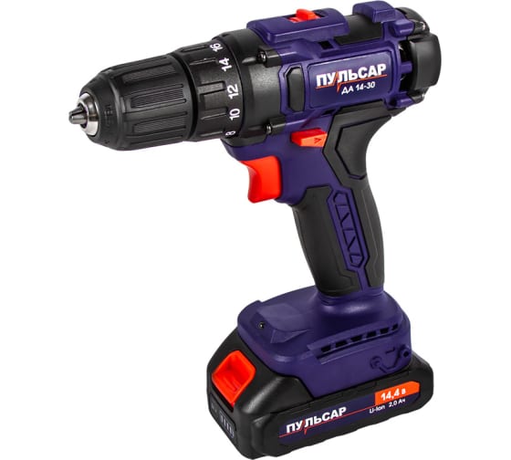 Дрель аккумуляторная безударная ПУЛЬСАР ДА 14-30 (14,4В, 30Hm, Li-on, 2,0Ah, 2акк, кейс)