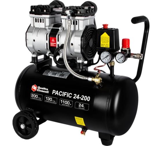 Компрессор поршневой безмасляный QUATTRO ELEMENTI PACIFIC 24-200 (200 л/мин, 24л, 1,2 л.с, 8 бар, 22.5 кг)